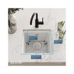 Sinks<Elkay Quartz Classic Single-Bowl Drop-In/Undermount Kitchen Sink, 15.75" x 15.75" x 7.69", Quartz, White (ELG1616WH0C)