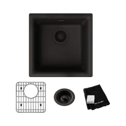 Sinks<Elkay Quartz Classic Single-Bowl Drop In/Undermount Kitchen Sink, 15.75" x 15.75" x 7.69", Quartz, Black (ELG1616BK0C)