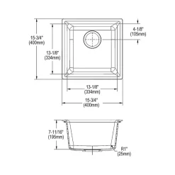 Sinks<Elkay Quartz Classic Single-Bowl Drop In/Undermount Kitchen Sink, 15.75" x 15.75" x 7.69", Quartz, Black (ELG1616BK0C)