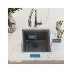 Sinks<Elkay Quartz Classic Single-Bowl Drop In/Undermount Kitchen Sink, 15.75" x 15.75" x 7.69", Dusk Gray (ELG1616GY0)