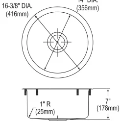 Sinks<Elkay Stainless Steel 16-3/8" x 16-3/8" x 7", Single Bowl Dual Mount Bar Sink, Hammered Mirror (SCF16FBSH)