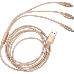 Lightning Cables<Ellie Los Angeles ELLIE ROSE Gold Nylon 3-in-1 Charging Cable, 6 Feet (3CBL-0058)
