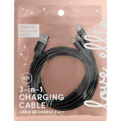 Ellie Los Angeles ELLIE ROSE 3-in-1 Charging Cable, 6 Feet Black (3CBL-0047)