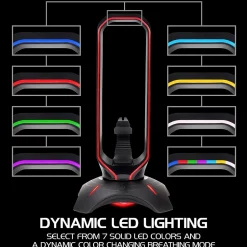 Enhance ENPCGXH100BKWS 3-in-1 Headset Stand with RGB Colors, USB Powered, Black* Gaming Accessories