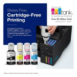 Color Printers<Epson EcoTank ET-2850 ET-2850-B Wireless Color Inkjet Printer, All-In-One Supertank, Print, Scan, Copy (9472540) Black