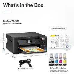 Color Printers<Epson EcoTank ET-2850 ET-2850-B Wireless Color Inkjet Printer, All-In-One Supertank, Print, Scan, Copy (9472540) Black