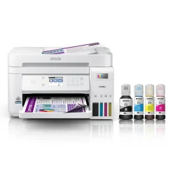 Instant Photo Printers<Epson EcoTank ET-3850 Wireless Color All-in-One Cartridge-Free Supertank Printer, White (Refurbished)