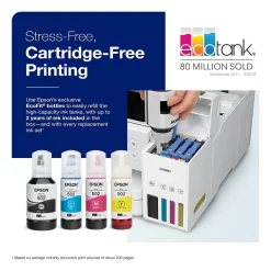 Instant Photo Printers<Epson EcoTank ET-3850 Wireless Color All-in-One Cartridge-Free Supertank Printer, White (Refurbished)