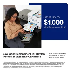 Instant Photo Printers<Epson EcoTank ET-3850 Wireless Color All-in-One Cartridge-Free Supertank Printer, White (Refurbished)