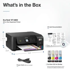 Color Printers<Epson EcoTank ET-2800-B Wireless Color Inkjet Printer, All-In-One Supertank, Print, Scan, Copy (9472532) Black