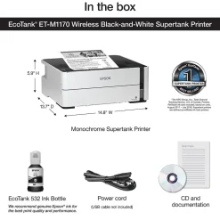 Black & White Printers<Epson EcoTank ET-M1170 Wireless Monochrome Inkjet Printer