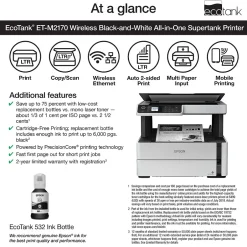 Black & White Printers<Epson EcoTank ET-M2170 Wireless Monochrome All-in-One SuperTank Printer