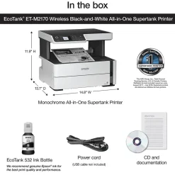 Black & White Printers<Epson EcoTank ET-M2170 Wireless Monochrome All-in-One SuperTank Printer