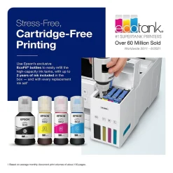 Color Printers<Epson EcoTank ET-2850-W Wireless Color Inkjet Printer, All-In-One Supertank, Print, Scan, Copy (9472541) White
