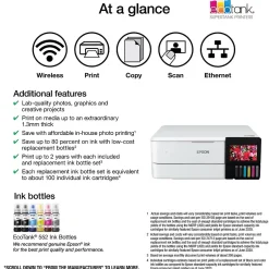 Color Printers<Epson EcoTank Photo ET-8500 Wireless Color Inkjet Printer, All-In-One Supertank, Print, Scan, Copy (9472523)