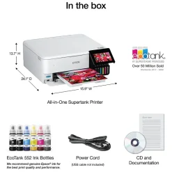 Color Printers<Epson EcoTank Photo ET-8500 Wireless Color Inkjet Printer, All-In-One Supertank, Print, Scan, Copy (9472523)