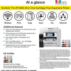 Color Printers<Epson EcoTank Pro 5850 Wireless Color Inkjet Printer, All-In-One Supertank, Print, Scan, Copy, Fax (9472509)