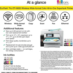 Color Printers<Epson EcoTank Pro ET-16650 Wireless Color Inkjet Printer, All-In-One Supertank, Print, Scan, Copy, Fax (9472516)