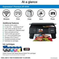 Color Printers<Epson Expression Home XP-6100 Wireless Color Inkjet Printer, All-In-One, Print, Scan, Copy (9472518)