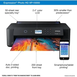Color Printers<Epson Expression Photo XP-15000 Wireless Color Inkjet Printer, Single-Function, Print (9472517)
