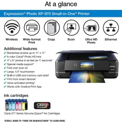 Color Printers<Epson Expression Photo XP-970 Wireless Color Inkjet Printer, All-In-One, Print, Scan, Copy (9472534)
