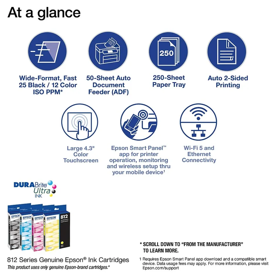 Color Printers<Epson WorkForce Pro 7820 Wireless Color Inkjet Printer, All-In-One, Print, Scan, Copy, Fax (9472530)
