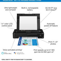 Instant Photo Printers<Epson WorkForce WF-110 Wireless Color Inkjet Printer, Single-Function, Print (9472520)