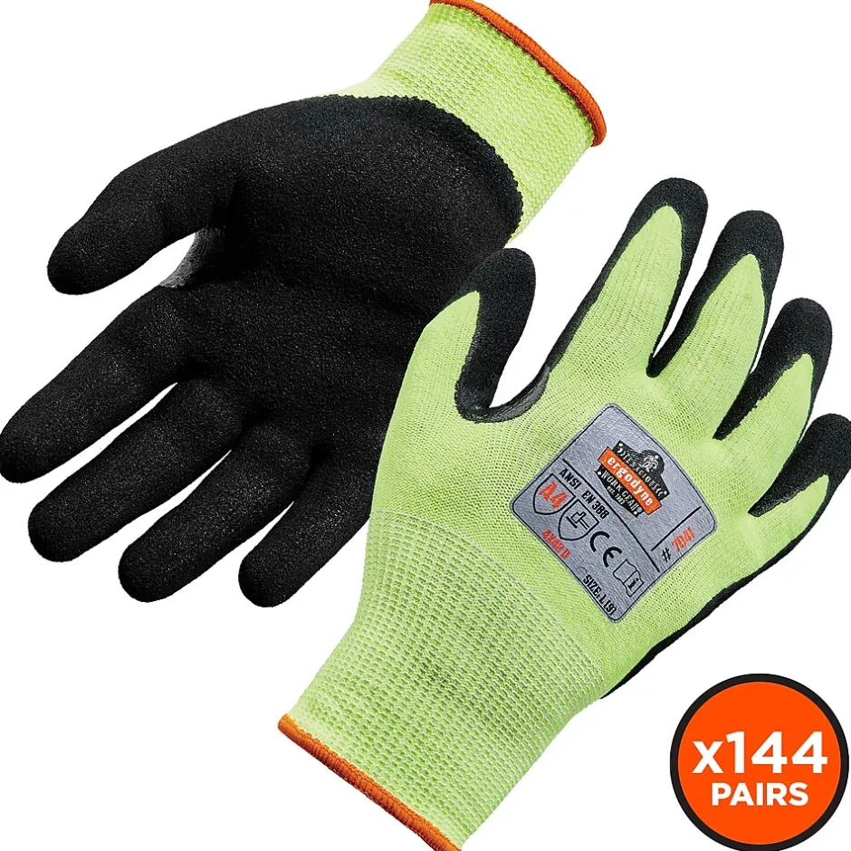 Work Gloves<Ergodyne ProFlex 7041 Hi-Vis Nitrile-Coated Cut-Resistant Gloves, ANSI A4, Wet Grip, Lime, XXL, 144 Pairs (17826)