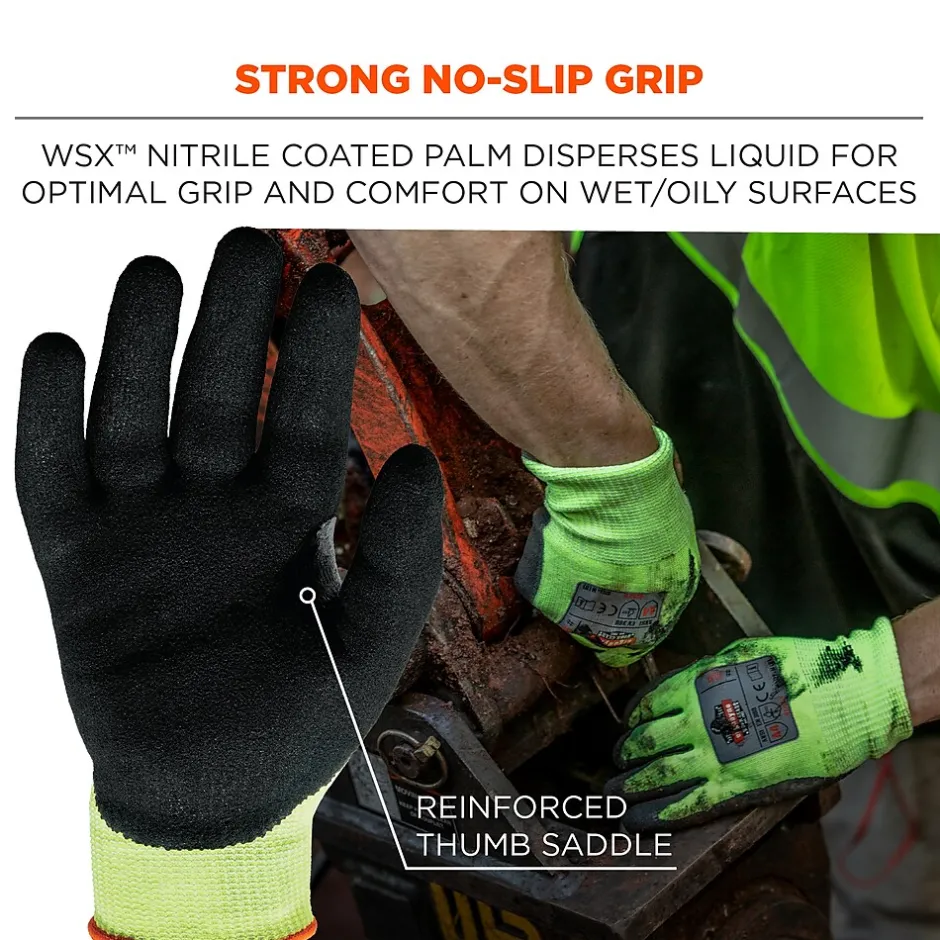 Work Gloves<Ergodyne ProFlex 7041 Hi-Vis Nitrile-Coated Cut-Resistant Gloves, ANSI A4, Wet Grip, Lime, XXL, 144 Pairs (17826)