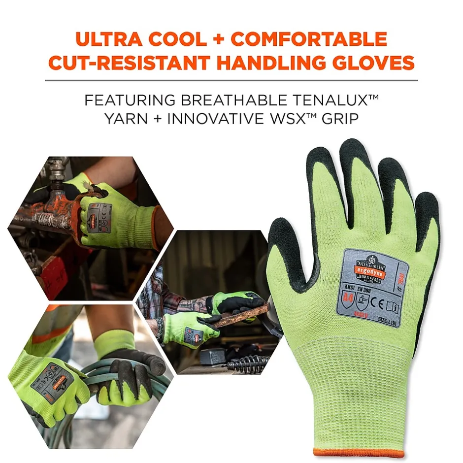 Work Gloves<Ergodyne ProFlex 7041 Hi-Vis Nitrile-Coated Cut-Resistant Gloves, ANSI A4, Wet Grip, Lime, XXL, 144 Pairs (17826)