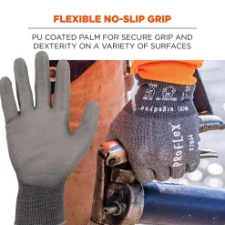 Work Gloves<Ergodyne ProFlex 7044 PU Coated Cut-Resistant Gloves, ANSI A4, Gray, Large, 1 Pair (10494)