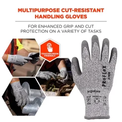 Work Gloves<Ergodyne ProFlex 7030 PU Coated Cut-Resistant Gloves, ANSI A3, Gray, Large, 1 Pair (10464)