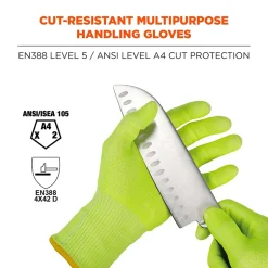 Work Gloves<Ergodyne ProFlex 7040 Seamless Knit Cut Resistant Gloves, Food Safe, ANSI A4, Lime, Large, 1 Pair (18014)