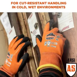 Work Gloves<Ergodyne ProFlex 7551 Waterproof Cut-Resistant Winter Work Gloves, ANSI A5, Orange, Medium, 1 Pair (17673)