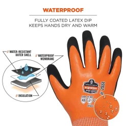 Work Gloves<Ergodyne ProFlex 7551 Waterproof Cut-Resistant Winter Work Gloves, ANSI A5, Orange, Medium, 1 Pair (17673)