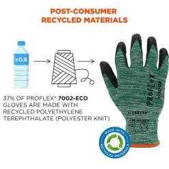 Work Gloves<Ergodyne ProFlex 7002-ECO Recycled PU Coated Gloves, 15 Gauge, Green, X-Small (10561)