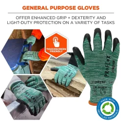 Work Gloves<Ergodyne ProFlex 7002-ECO Recycled PU Coated Gloves, 15 Gauge, Green, X-Small (10561)