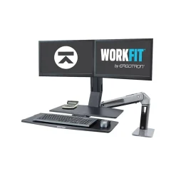 Ergotron WorkFit-A Dual Monitor Stand, Up to 24" Monitors, Black/Polished Aluminum (24-316-026)* Monitor Mounts & Stands