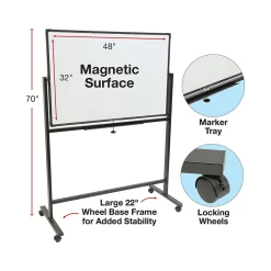 Clearance Double Sided Magnetic Steel Mobile Dry-Erase Whiteboard, Aluminum Frame, 4' x 3' (EGP-HD-0066-BK) Dry Erase