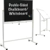 Excello Global Products Double Sided Magnetic Mobile Whiteboard Chalkboard Combo, White Frame, 48" x 32" Dry Erase