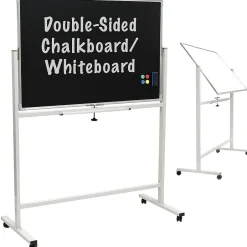 Excello Global Products Double Sided Magnetic Mobile Whiteboard Chalkboard Combo, White Frame, 48" x 32" Dry Erase