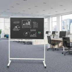 Excello Global Products Double Sided Magnetic Mobile Whiteboard Chalkboard Combo, White Frame, 48