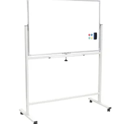 Excello Global Products Double Sided Magnetic Mobile Whiteboard Chalkboard Combo, White Frame, 48