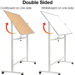 Clearance Excello Global Products Double Sided Magnetic Mobile Whiteboard Corkboard Combo, White Frame, 48" x 32" Bulletin