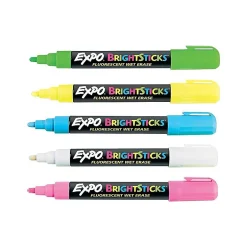 Expo BrightSticks Wet Erase Markers, Bullet Tip, Assorted, 5/Pack (14075) Sale