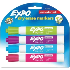 Expo Dry Erase Markers, Chisel Tip, Assorted, 4/Pack (81029) New