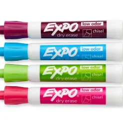 Expo Dry Erase Markers, Chisel Tip, Assorted, 4/Pack (81029) New