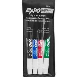 Expo ® Low Odor Dry Erase Markers, Fine Tip, Assorted Colors, 4 Per Set, 3 Sets (SAN86074-3) Best