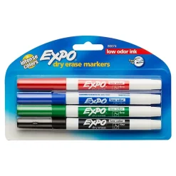 Expo Low Odor Dry Erase Markers, Fine Tip, Assorted, 4/Pack (86674) Assorted Colors Clearance