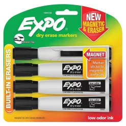 Expo Magnetic Dry Erase Markers, Chisel Tip, Black, 4/Pack (1944729) New